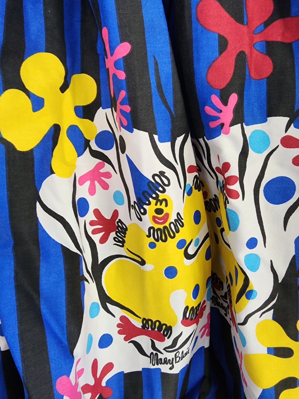 Pinup Couture Blue and Black Striped Floral Graphic Skirt - Picture 4 of 4